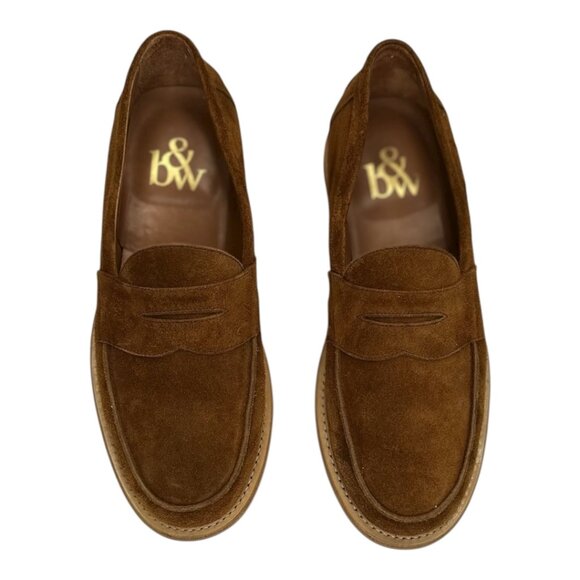 B&W Men’s Suede Penny Loafers Vibram Morflex Sole Size 11 Cognac Brown - Picture 1 of 14